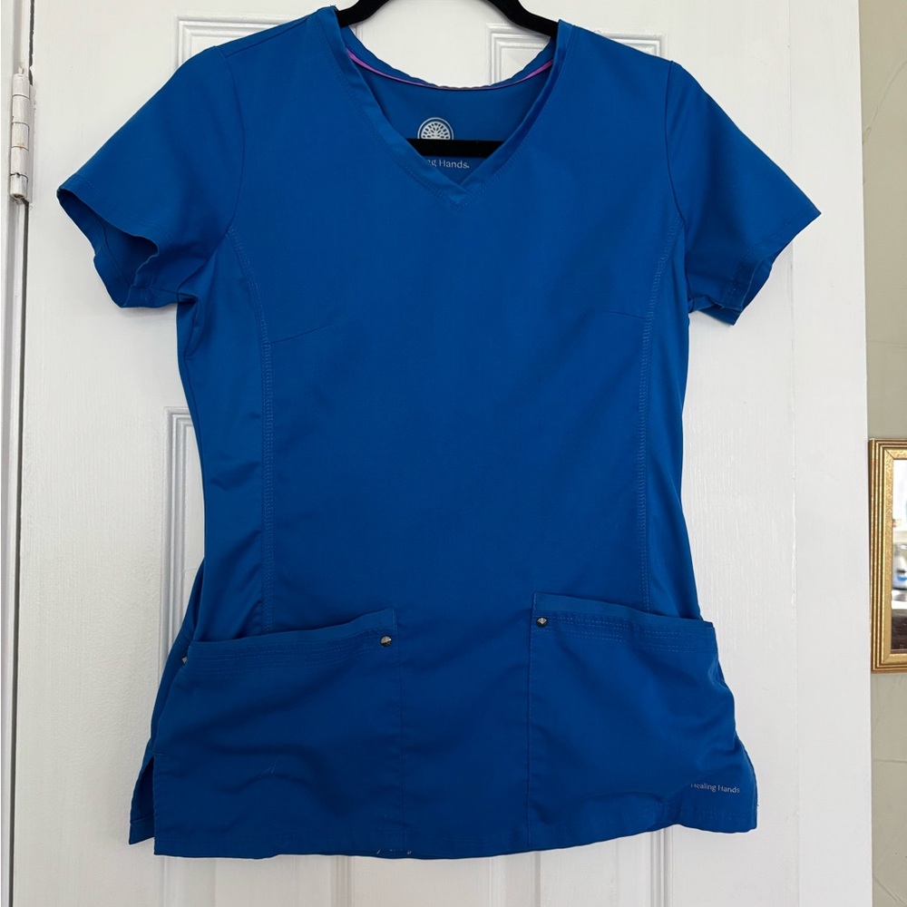 Healing Hands Blue Scrub Top - Picture 1 of 4